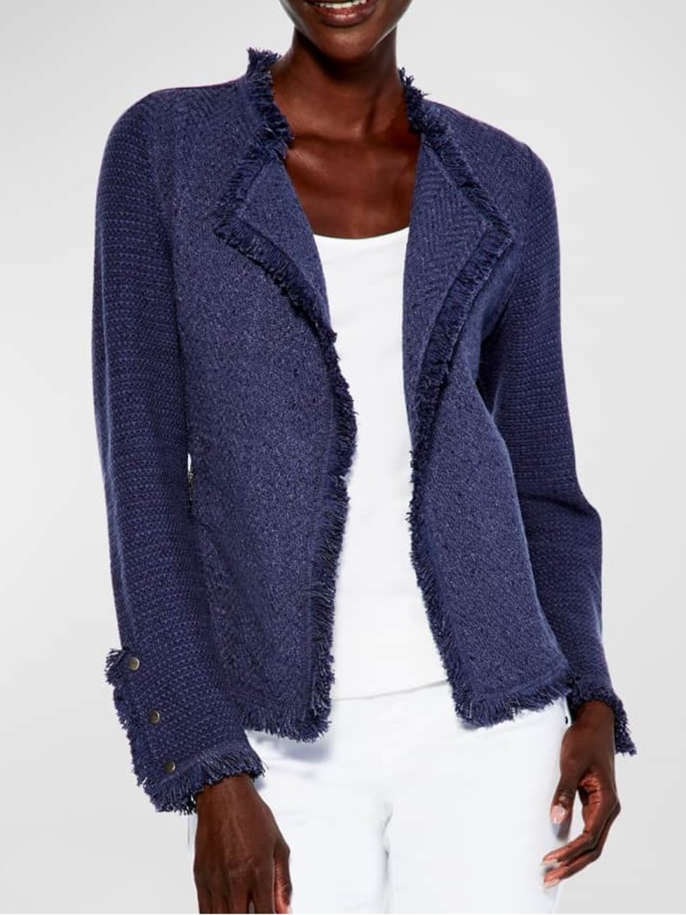 NIC+ZOE Fringe Mix Open Blazer Jacket in Dark Purple Size Large
